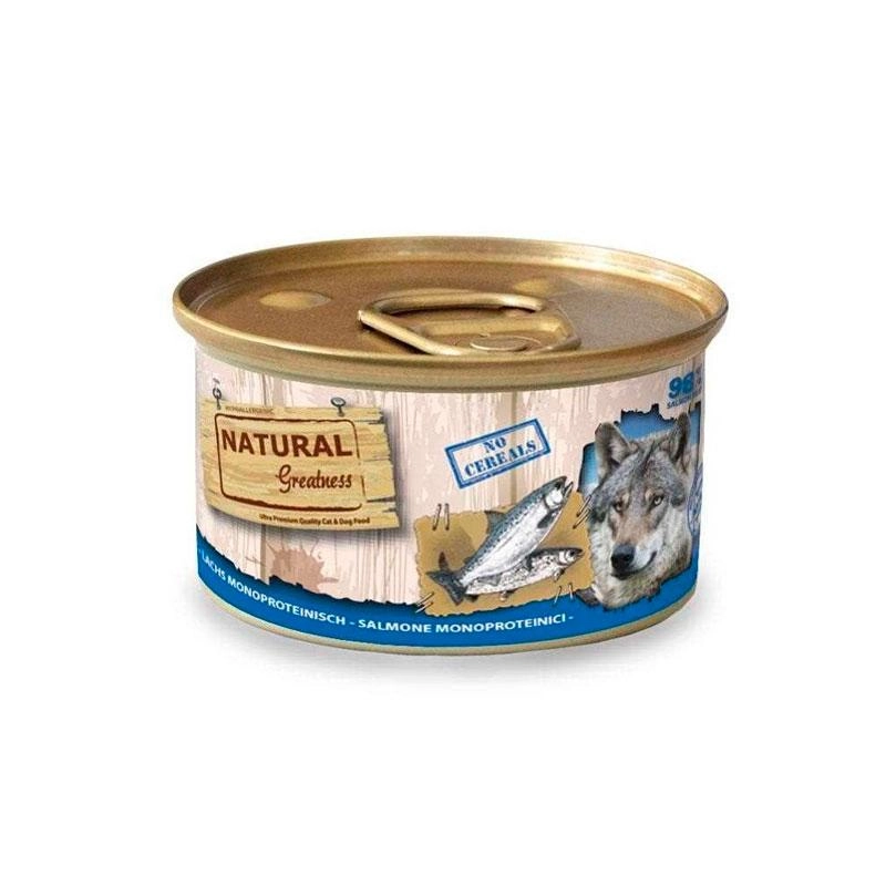 Comida Húmeda Natural Greatness Monoprotéica de carne de Salmón para perros - lata de 170 gr